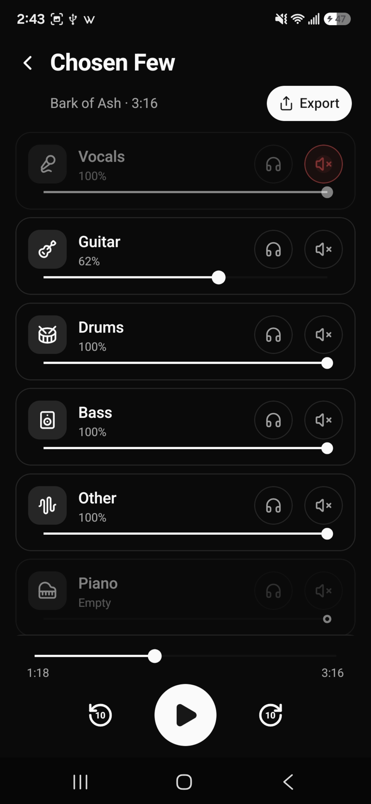 The song library with imported songs